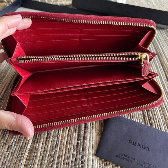 Prada red saffiano leather zip around wallet - Picture 8 of 12